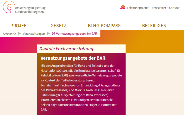 Screenshot von der Website umsetzungsbegleitung-bthg.de