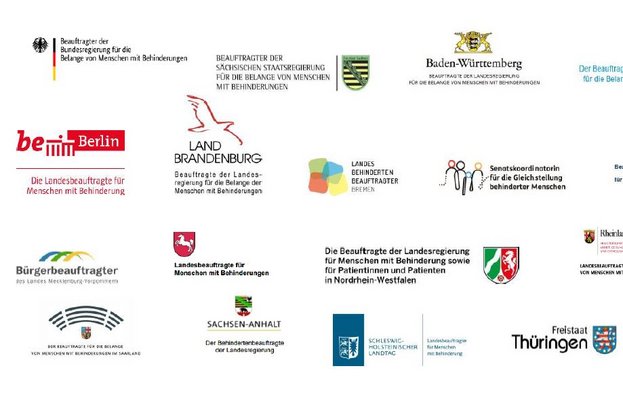 Symbolbild, es zeigt die Logos der Bundesländer bzw. Beauftragten der Länder und des Beauftragten des Bundes für Menschen mit Behinerungen