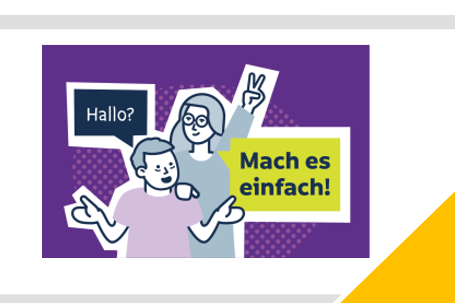 Symbolbild zum Fachtag "Mach' es einfach", zu sehen ist das Logo des Fachtages von AccessibleEU und der Lebenshilfe Berlin