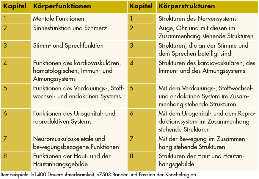 Tabelle 1: Klassifikation der Körperfunktionen und -strukturen (Kapitelzuordnungen)